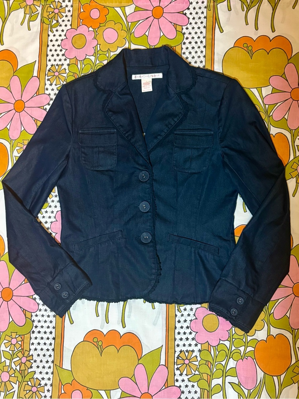 Y2K Chambray Blazer with Lace Trim
